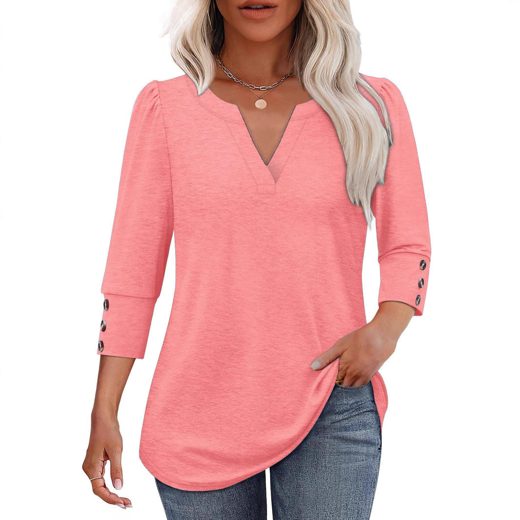 Damer V-ringad blus med dekorativa knapppdetaljer Eva Jonsson-Eva Jonsson