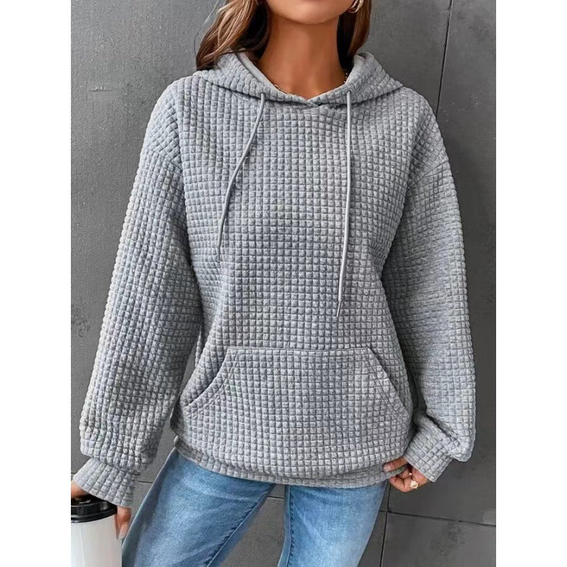 Damer Vaffelstruktur Hoodie med Bekväm Passform och Praktisk Ficka Mirla-Eva Jonsson