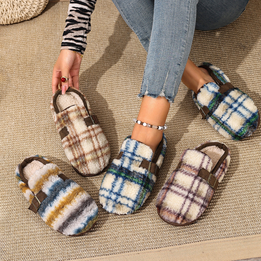 Damer Varm Tofflor med Rutmönster och Bekväm Sula Eva Jonsson-Eva Jonsson