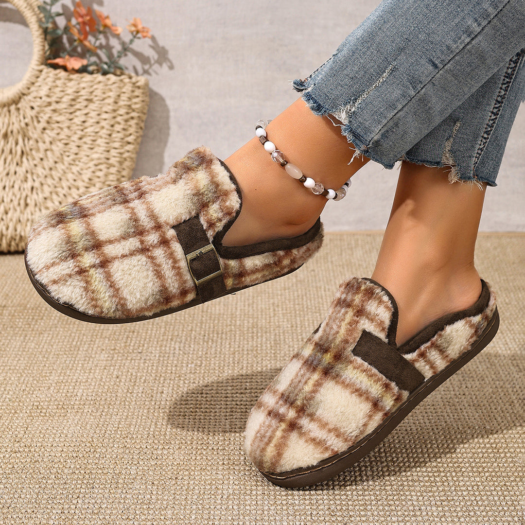 Damer Varm Tofflor med Rutmönster och Bekväm Sula Eva Jonsson-Eva Jonsson