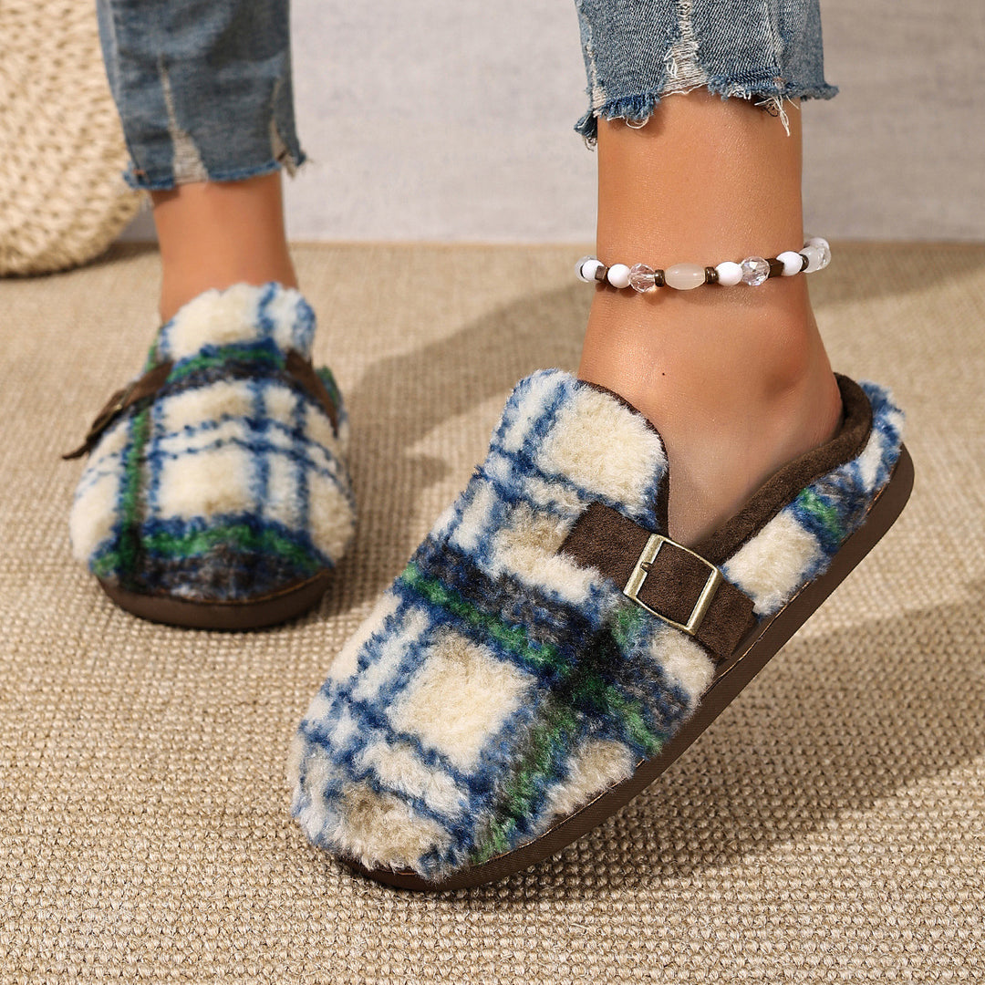Damer Varm Tofflor med Rutmönster och Bekväm Sula Eva Jonsson-Eva Jonsson