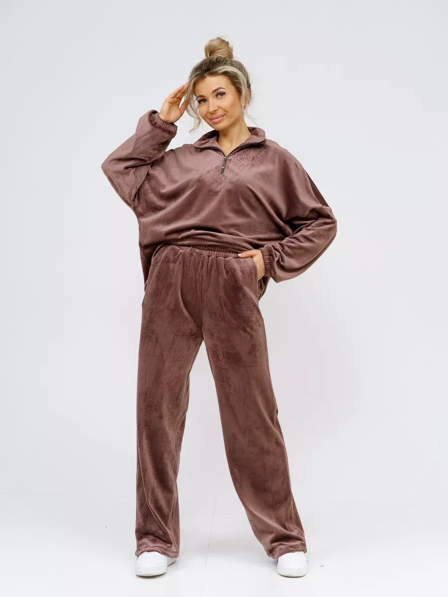 Damer Velour Träningsdräkt med Hög Krage och Elastiska Ärmar Mirla-Eva Jonsson