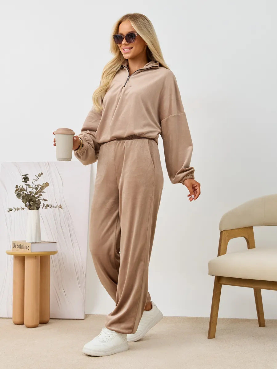 Damer Velour Träningsdräkt med Hög Krage och Elastiska Ärmar Mirla-Eva Jonsson