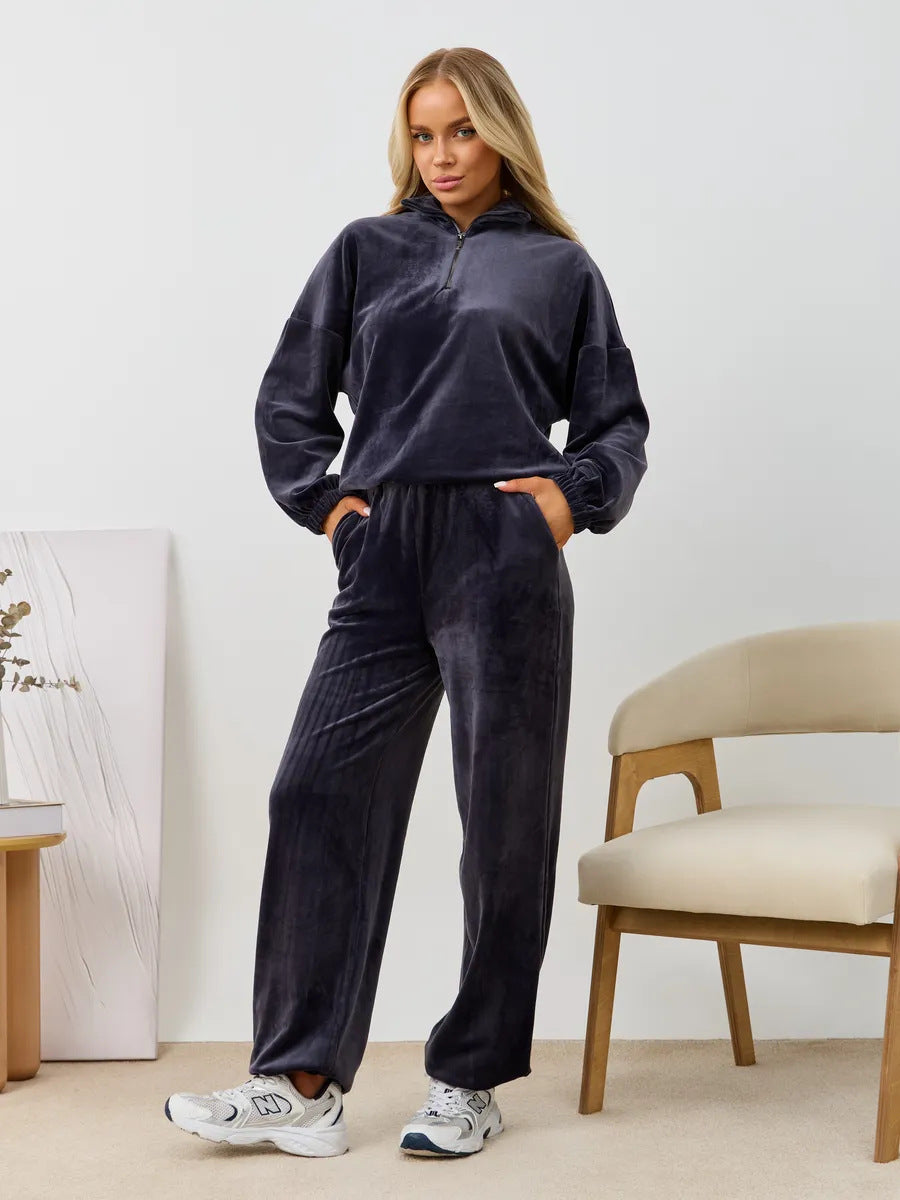Damer Velour Träningsdräkt med Hög Krage och Elastiska Ärmar Mirla-Eva Jonsson