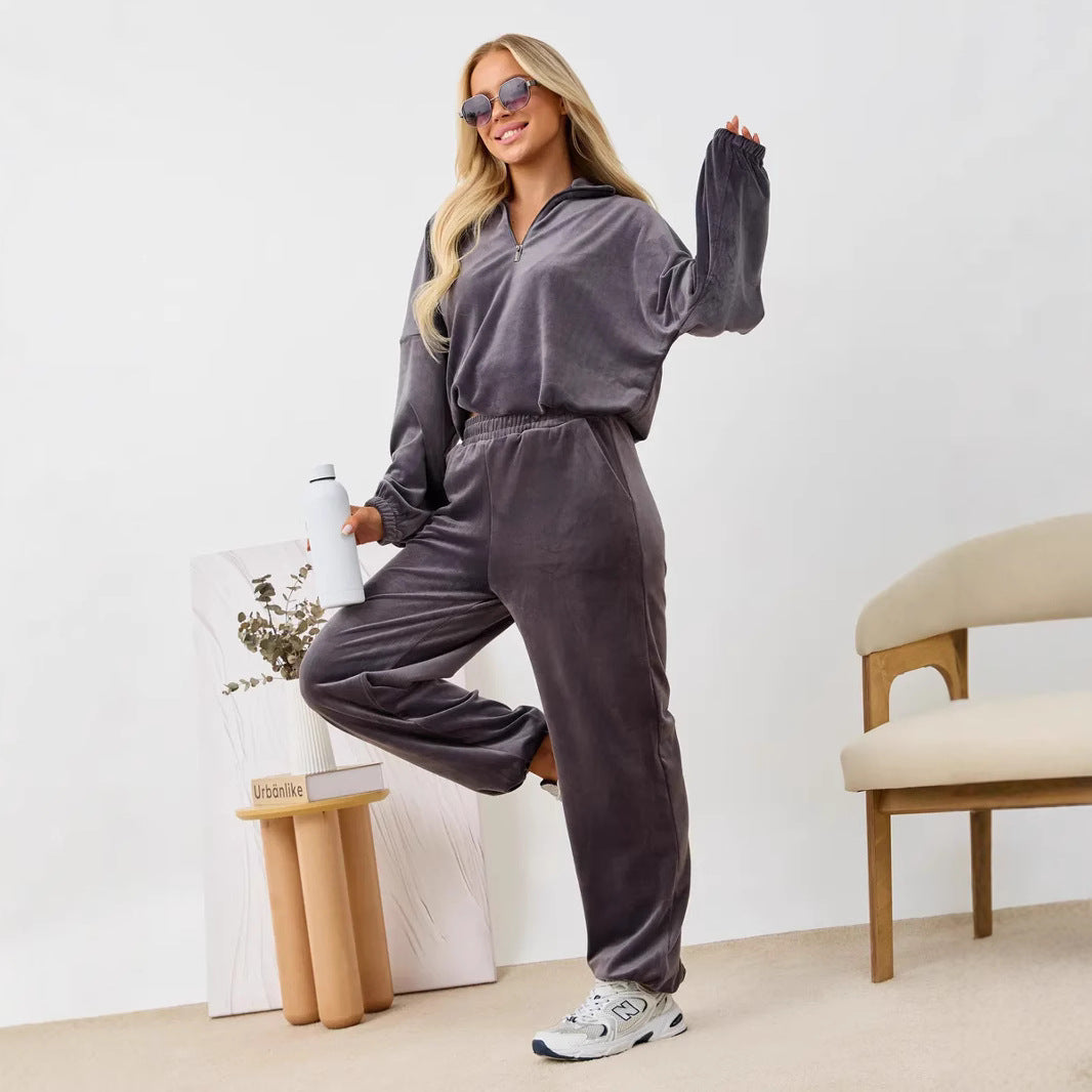 Damer Velour Träningsdräkt med Hög Krage och Elastiska Ärmar Mirla-Eva Jonsson