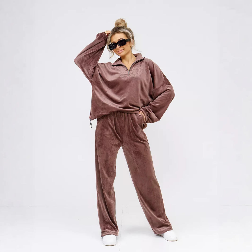 Damer Velour Träningsdräkt med Hög Krage och Elastiska Ärmar Mirla-Eva Jonsson