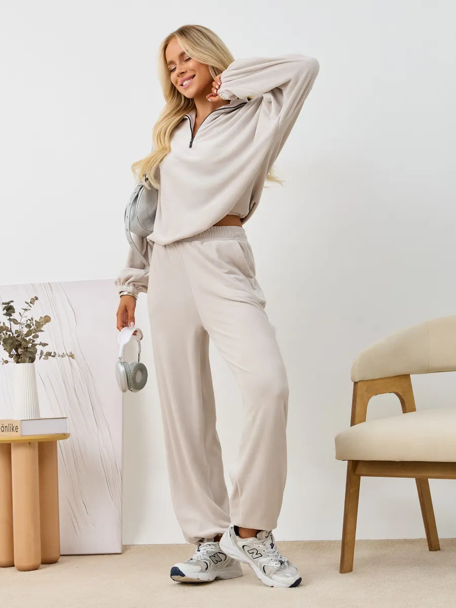 Damer Velour Träningsdräkt med Hög Krage och Elastiska Ärmar Mirla-Eva Jonsson