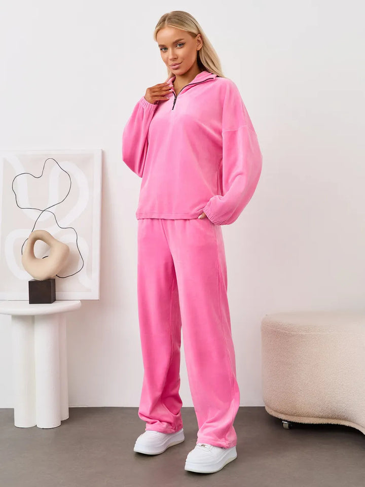 Damer Velour Träningsdräkt med Hög Krage och Elastiska Ärmar Mirla-Eva Jonsson
