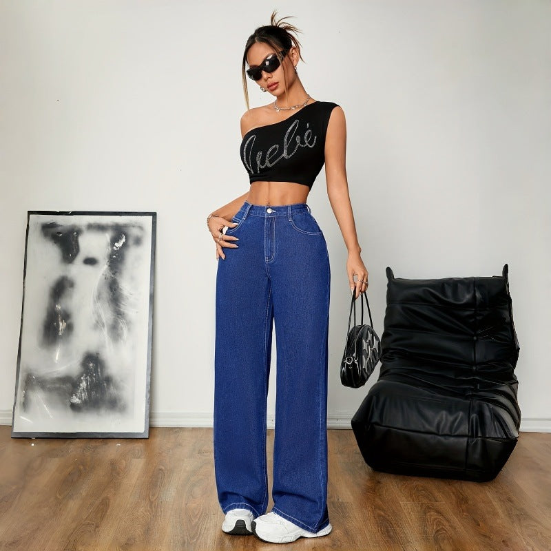 Damer Vida Denim-byxor med hög midja och avslappnad passform Mirla-Eva Jonsson