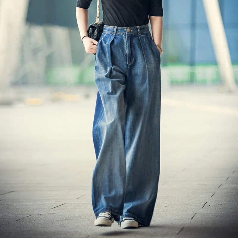 Damer Vida Denimbyxor i avslappnad hög midja-stil Eva Jonsson-Eva Jonsson
