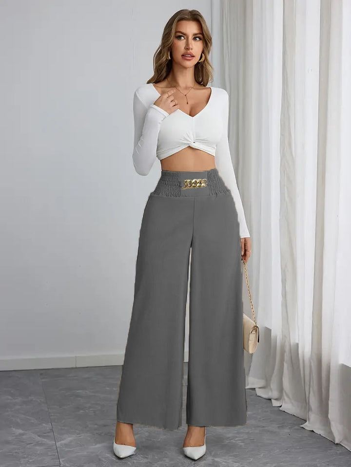 Damer Vida High-Waist Byxor med dekorativ gummiband och moderiktig bälte Mirla-Eva Jonsson