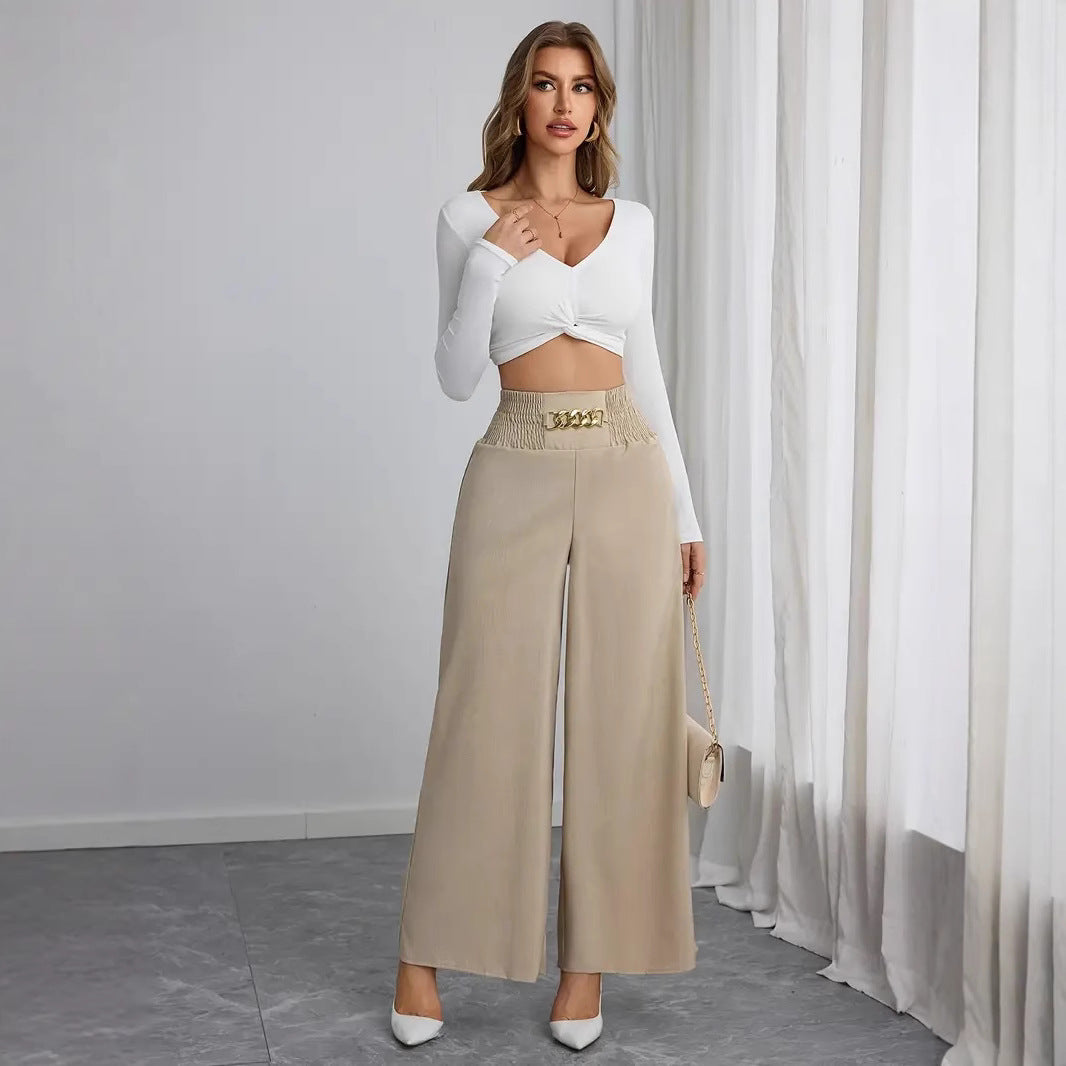 Damer Vida High-Waist Byxor med dekorativ gummiband och moderiktig bälte Mirla-Eva Jonsson