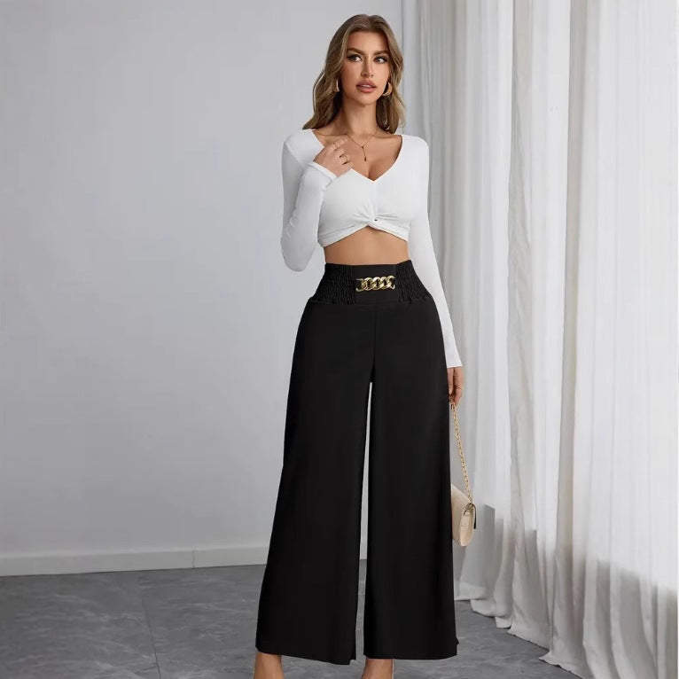 Damer Vida High-Waist Byxor med dekorativ gummiband och moderiktig bälte Mirla-Eva Jonsson