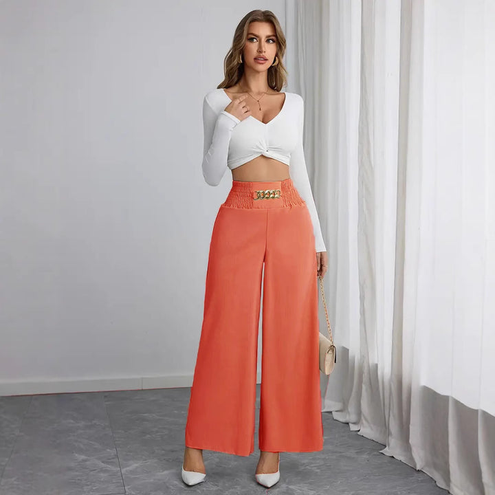 Damer Vida High-Waist Byxor med dekorativ gummiband och moderiktig bälte Mirla-Eva Jonsson