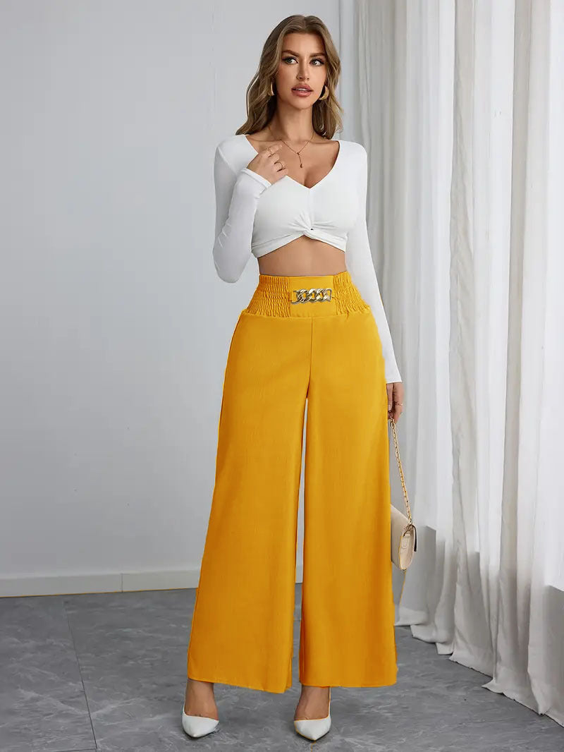 Damer Vida High-Waist Byxor med dekorativ gummiband och moderiktig bälte Mirla-Eva Jonsson