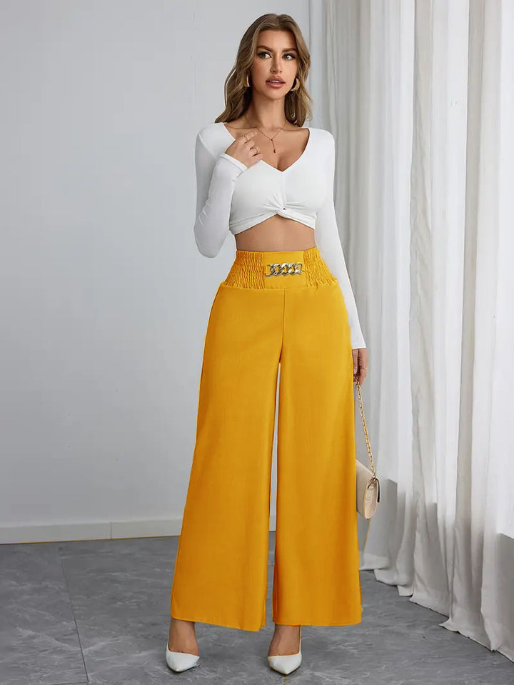 Damer Vida High-Waist Byxor med dekorativ gummiband och moderiktig bälte Mirla-Eva Jonsson
