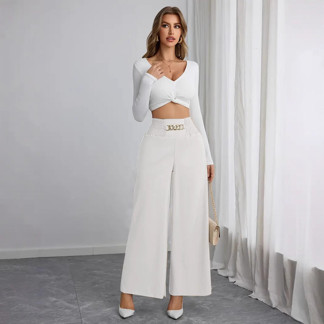 Damer Vida High-Waist Byxor med dekorativ gummiband och moderiktig bälte Mirla-Eva Jonsson