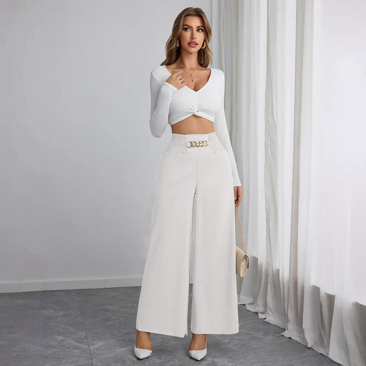 Damer Vida High-Waist Byxor med dekorativ gummiband och moderiktig bälte Mirla-Eva Jonsson