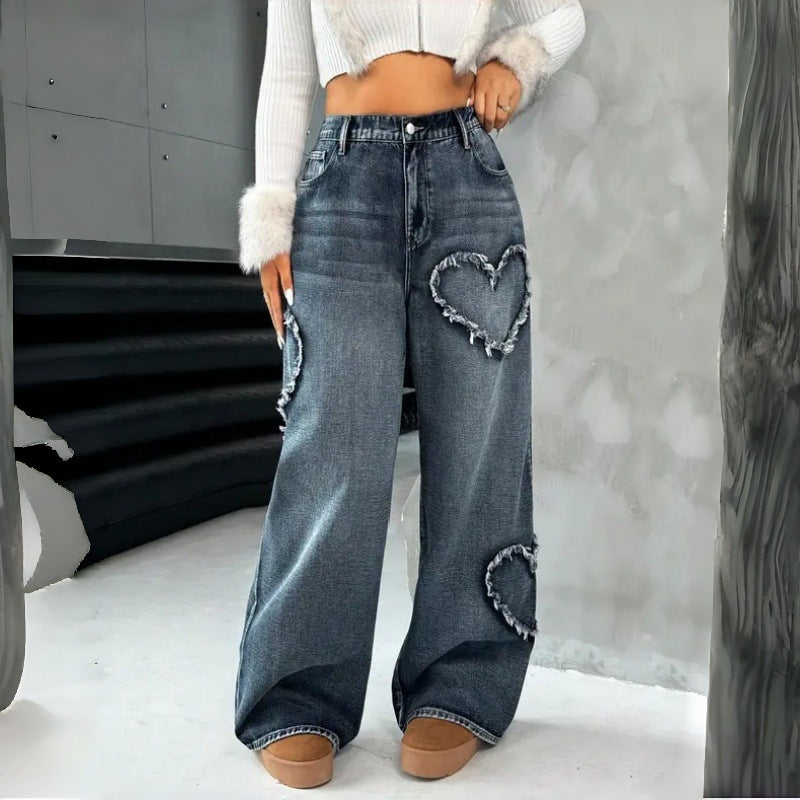 Damer Vida Jeans med hjärtbroderi och avslappnad passform Mirla-Eva Jonsson