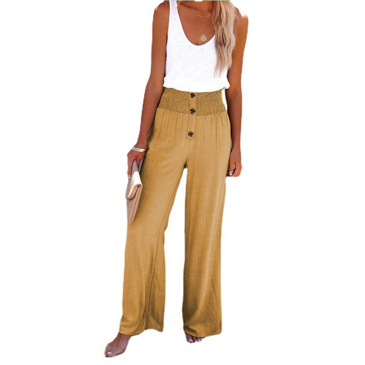 Damer Vida Palazzo-byxor med dekorativ knappdetalj och hög midja Mirla-Eva Jonsson