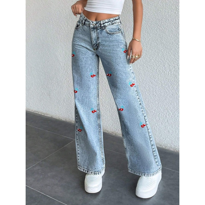 Damer Vida jeans i fruktig broderidesign Mirla-Eva Jonsson