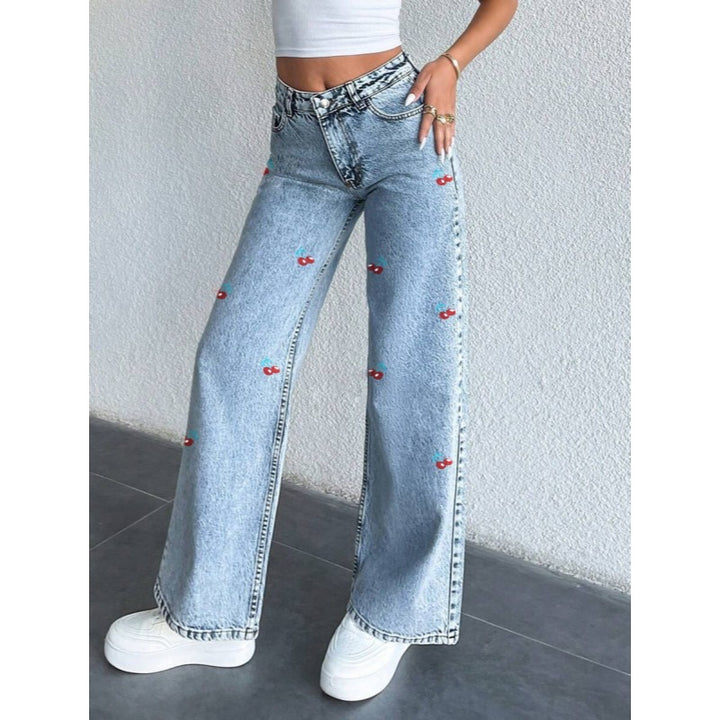 Damer Vida jeans i fruktig broderidesign Mirla-Eva Jonsson