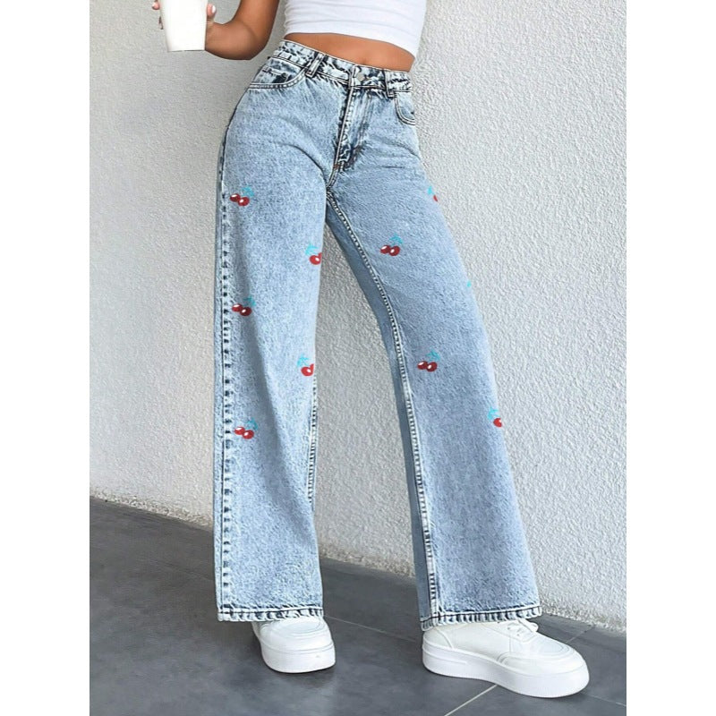 Damer Vida jeans i fruktig broderidesign Mirla-Eva Jonsson