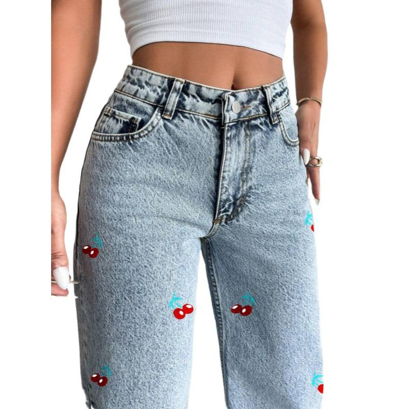 Damer Vida jeans i fruktig broderidesign Mirla-Eva Jonsson
