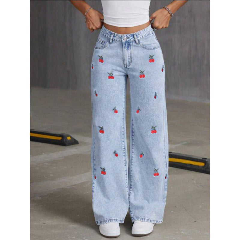 Damer Vida jeans i fruktig broderidesign Mirla-Eva Jonsson