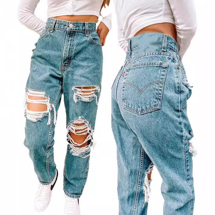 Damer Vintage Högmidjade Förstörda Jeans med Franjiga Detaljer Mirla-Eva Jonsson