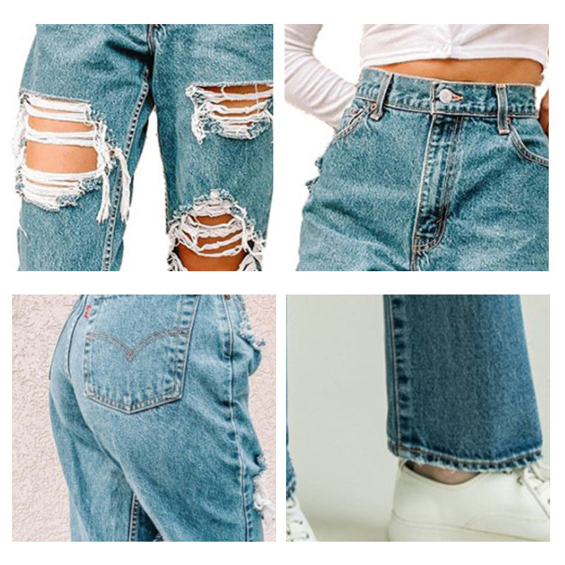 Damer Vintage Högmidjade Förstörda Jeans med Franjiga Detaljer Mirla-Eva Jonsson