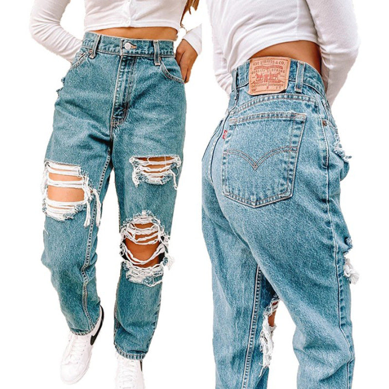 Damer Vintage Högmidjade Förstörda Jeans med Franjiga Detaljer Mirla-Eva Jonsson