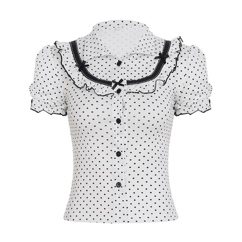 Damer Vintage Polka Dot Blus med Puffärmar Mirla-Eva Jonsson
