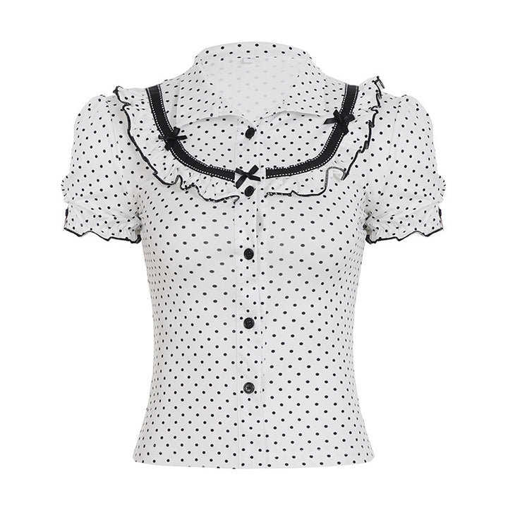 Damer Vintage Polka Dot Blus med Puffärmar Mirla-Eva Jonsson