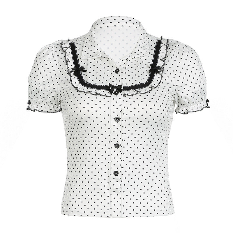 Damer Vintage Polka Dot Blus med Puffärmar Mirla-Eva Jonsson