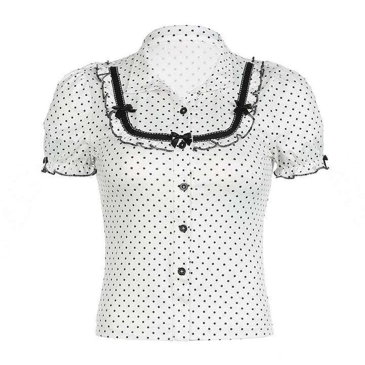 Damer Vintage Polka Dot Blus med Puffärmar Mirla-Eva Jonsson
