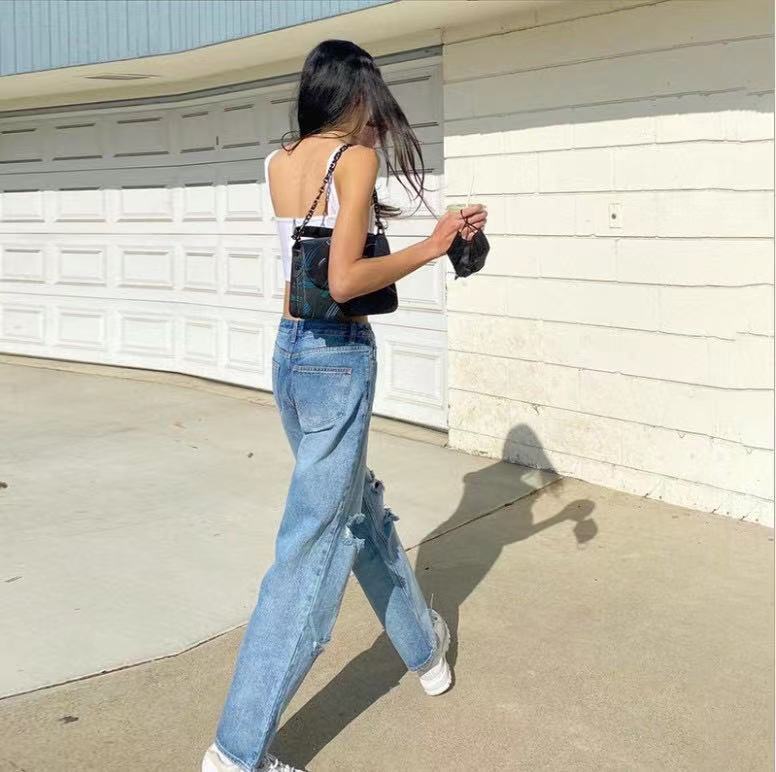 Damer Vintage-stil Mom-jeans med fransade hål och hög midja Mirla-Eva Jonsson