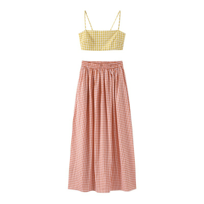Damer Viskos Crop-Top och Maxikjol i Vichy-rutigt mönster Eva Jonsson-Eva Jonsson