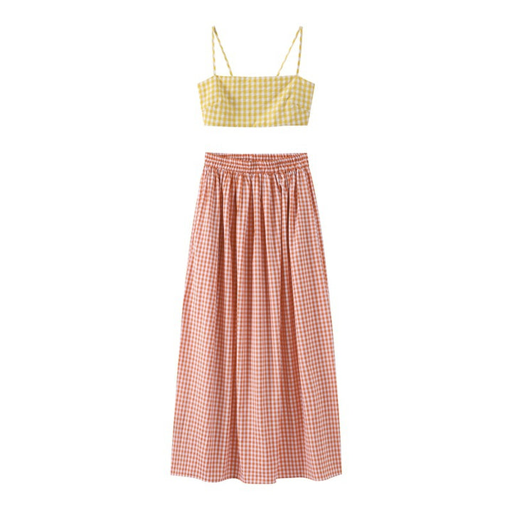 Damer Viskos Crop-Top och Maxikjol i Vichy-rutigt mönster Eva Jonsson-Eva Jonsson