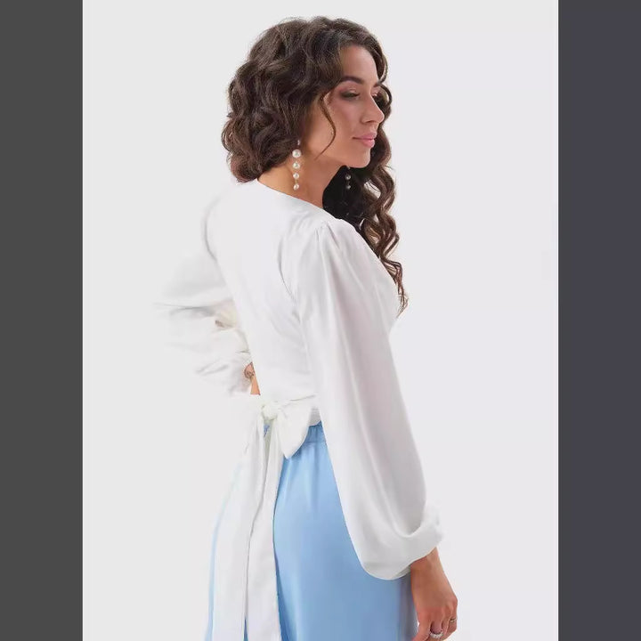 Damer Viskos Wrap-blus med puffärmar och djup V-ringning Eva Jonsson-Eva Jonsson