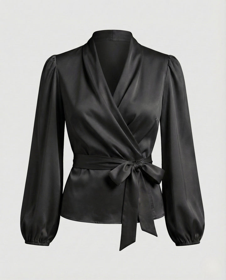Damer Wickelblus Satin V Urtom-Eva Jonsson
