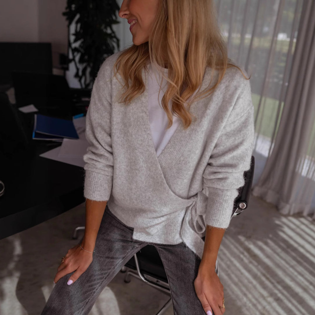 Damer Wickelstrickjacka med dekorativt knytbälte och avslappnad passform Mirla-Eva Jonsson