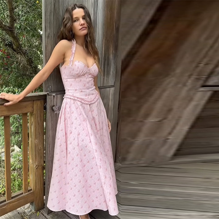 Damer aftonklänning med blommönster och elegant bustier Mirla-Eva Jonsson