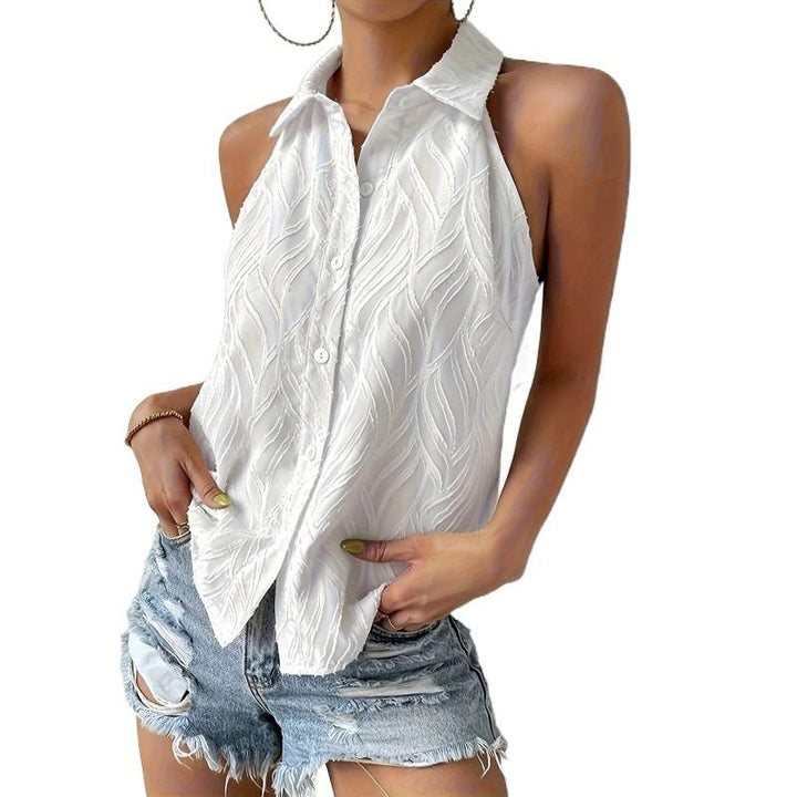 Damer ärmlös blus t-shirt med elegant struktur Mirla-Eva Jonsson