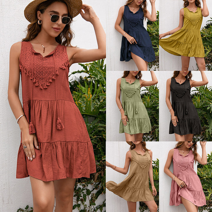 Damer ärmlös klänning med croched och fransdetaljer Eva Jonsson-Eva Jonsson