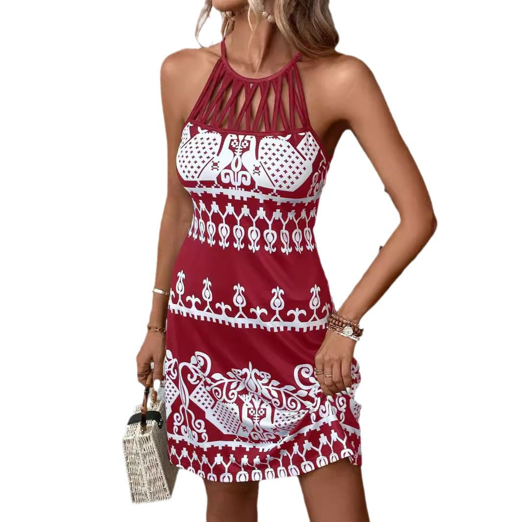 Damer ärmlös sommarklänning med moderiktig cut-out-design och grafiskt mönster Mirla-Eva Jonsson