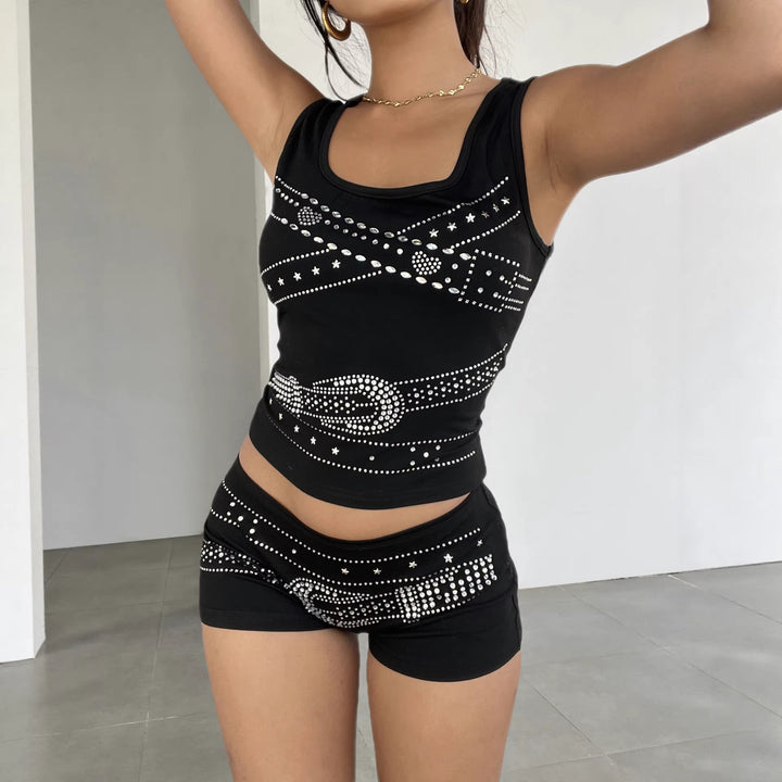 Damer ärmlös topp med glittrande rhinestone-design Mirla-Eva Jonsson