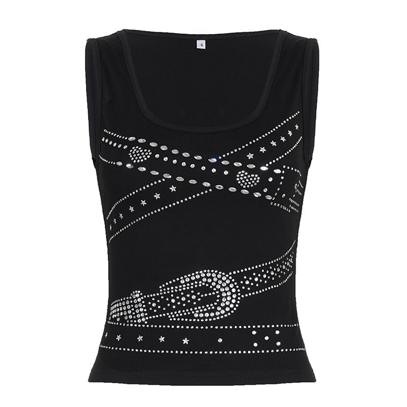 Damer ärmlös topp med glittrande rhinestone-design Mirla-Eva Jonsson