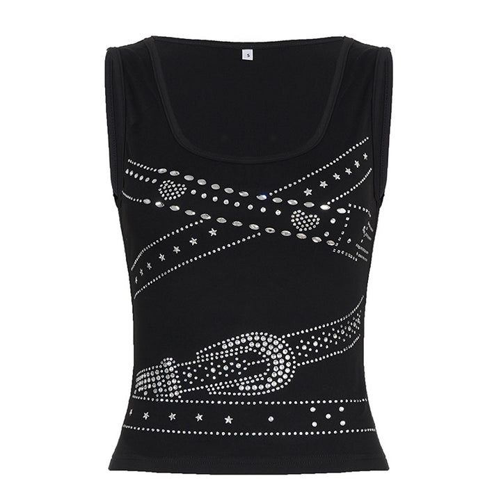 Damer ärmlös topp med glittrande rhinestone-design Mirla-Eva Jonsson