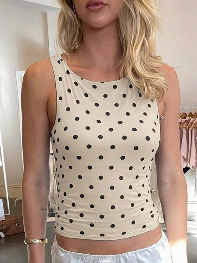 Damer ärmlös topp med polka prickar och figurnära skärning Mirla-Eva Jonsson